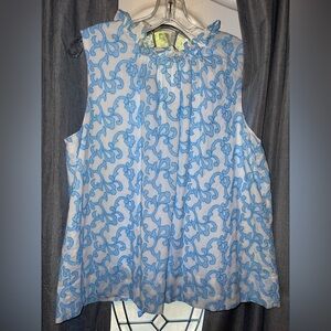 Lilly Pulitzer Dahliana Women's Size L Lunar Blue Embroidered Cotton Top